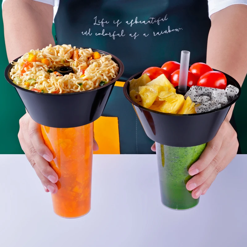 10 sets Milk tea food packaging cups disposable plastic cup 500ML 700ML transparent beverage cup black food container bowl cup