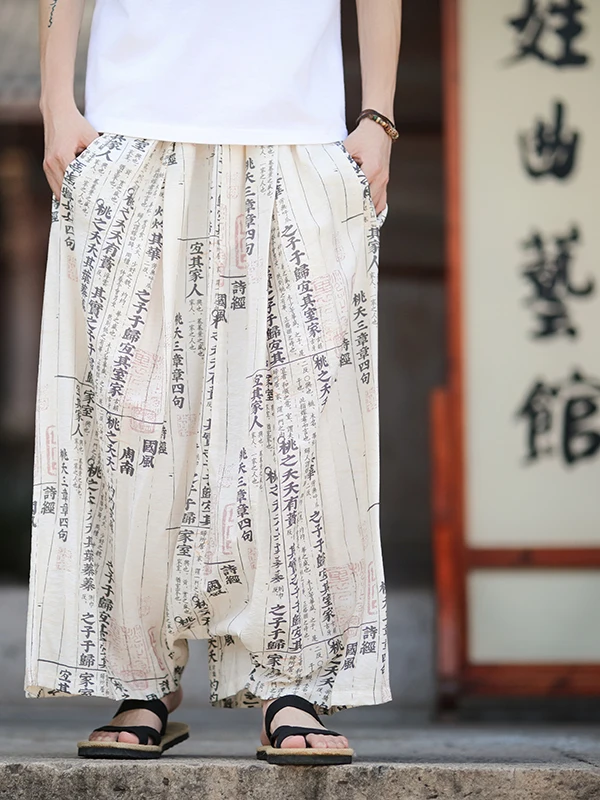 

Новые китайские летние повседневные брюки для мужчин: свободные, прямые, пляжные, комфортные, прохладные, в стиле Хань-Су, ретро, в национальном стиле