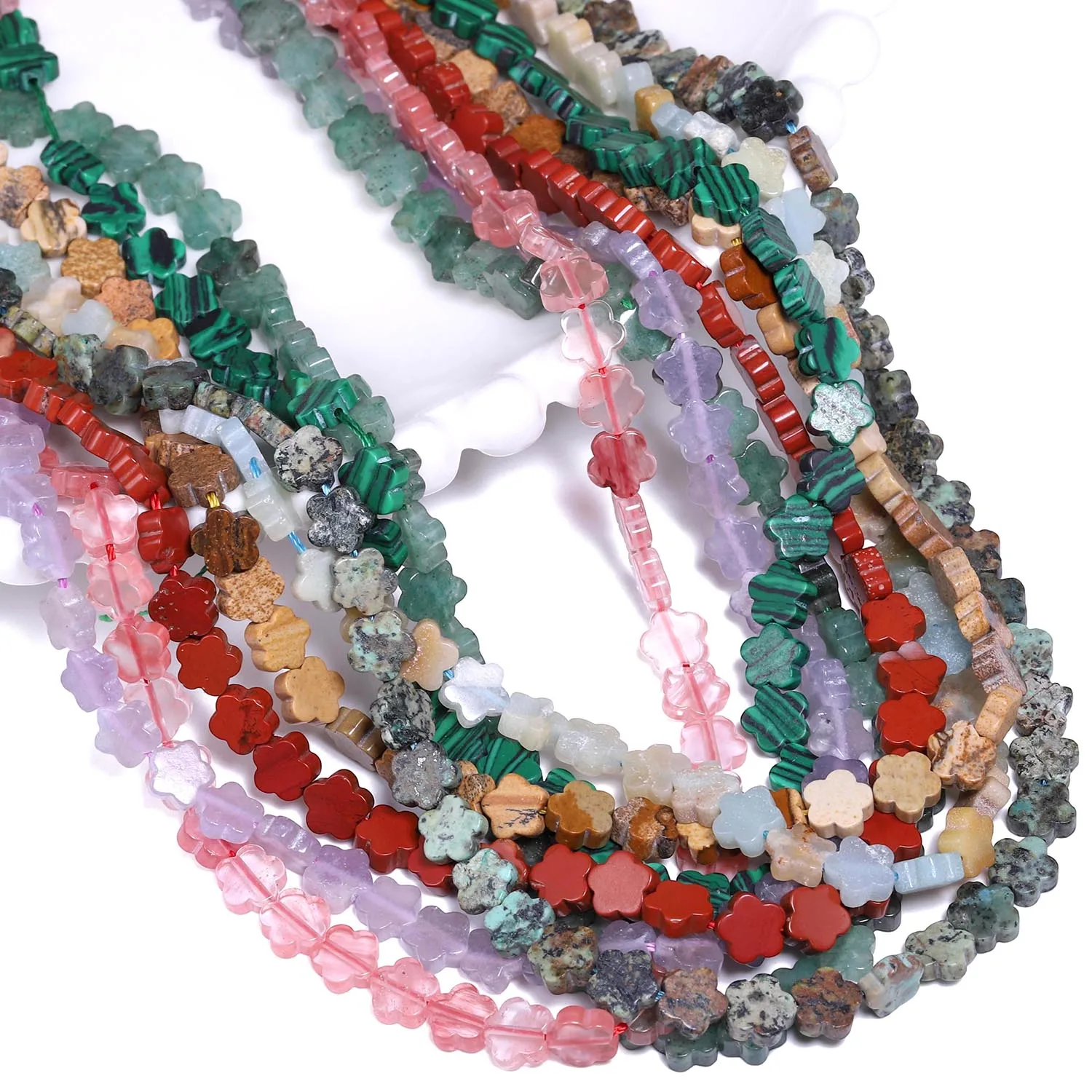 Image naturelle jaspe Aventurine Jade Turquoise Malachite perles de pierre 6mm forme de fleur perles d'espacement pour bracelet à bricoler soi-même collier