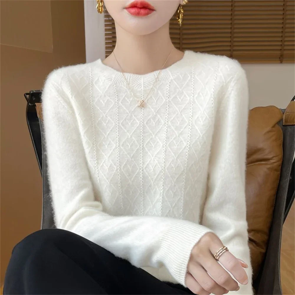 Autumn Winter High Quality Wool Sweater Women Elegent O-neck Sweater Flower Long Sleeve Top Fashion Knitwear Female Pullovers