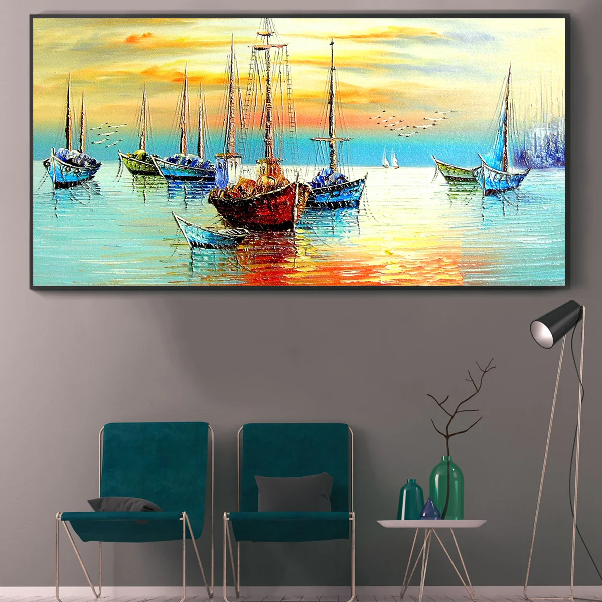 1pc frameless,1pc Und Canvas Poster - Vibrant Sailboat Scene at Sunset, Nautical Wall Art for Home, Office, or Gift, Perfect for