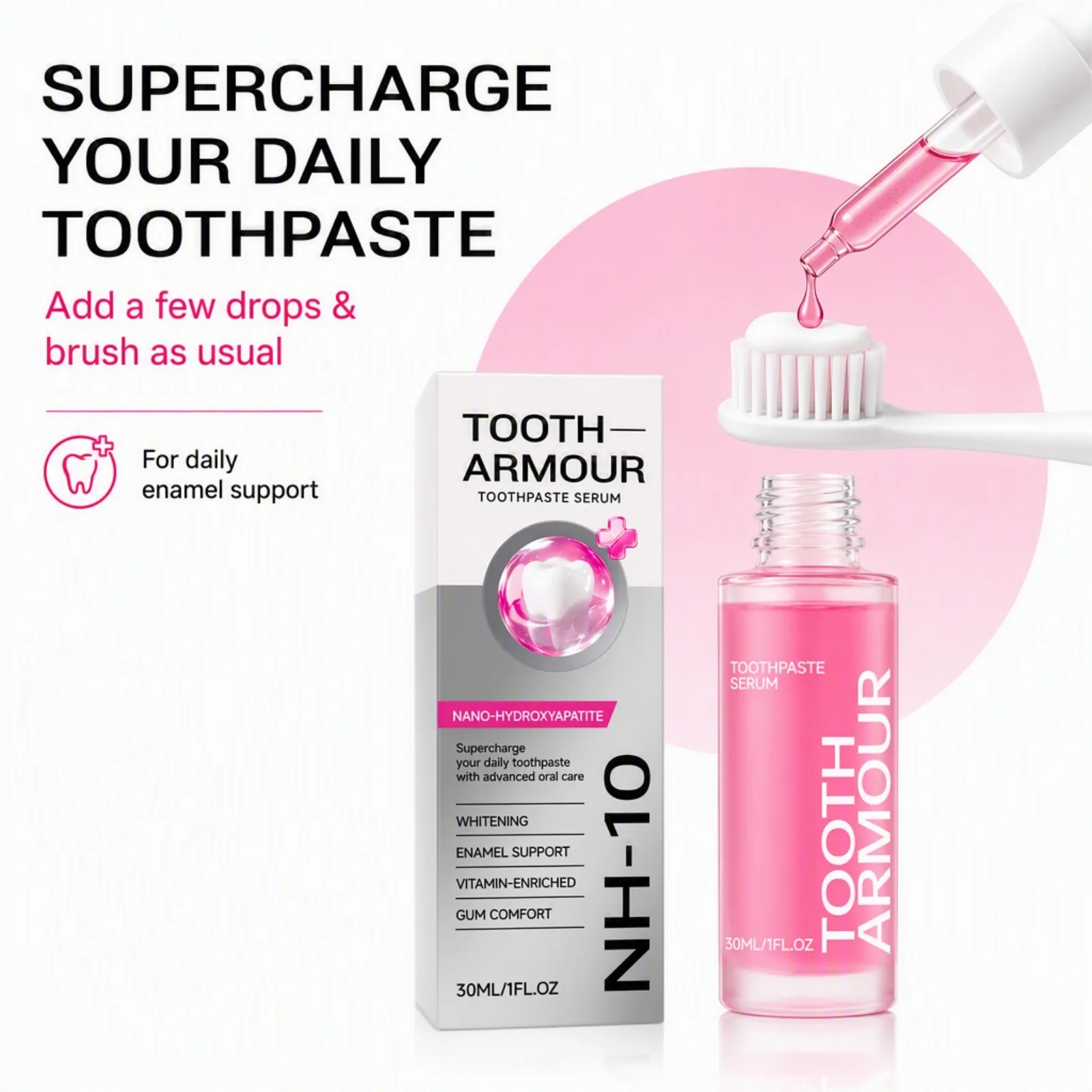 Hydroxyapatite Tooth Armor Whitening Essence Infused Nicotinamide Teeth Brightening Solution for a Shiner Smilie Oral Care Serum
