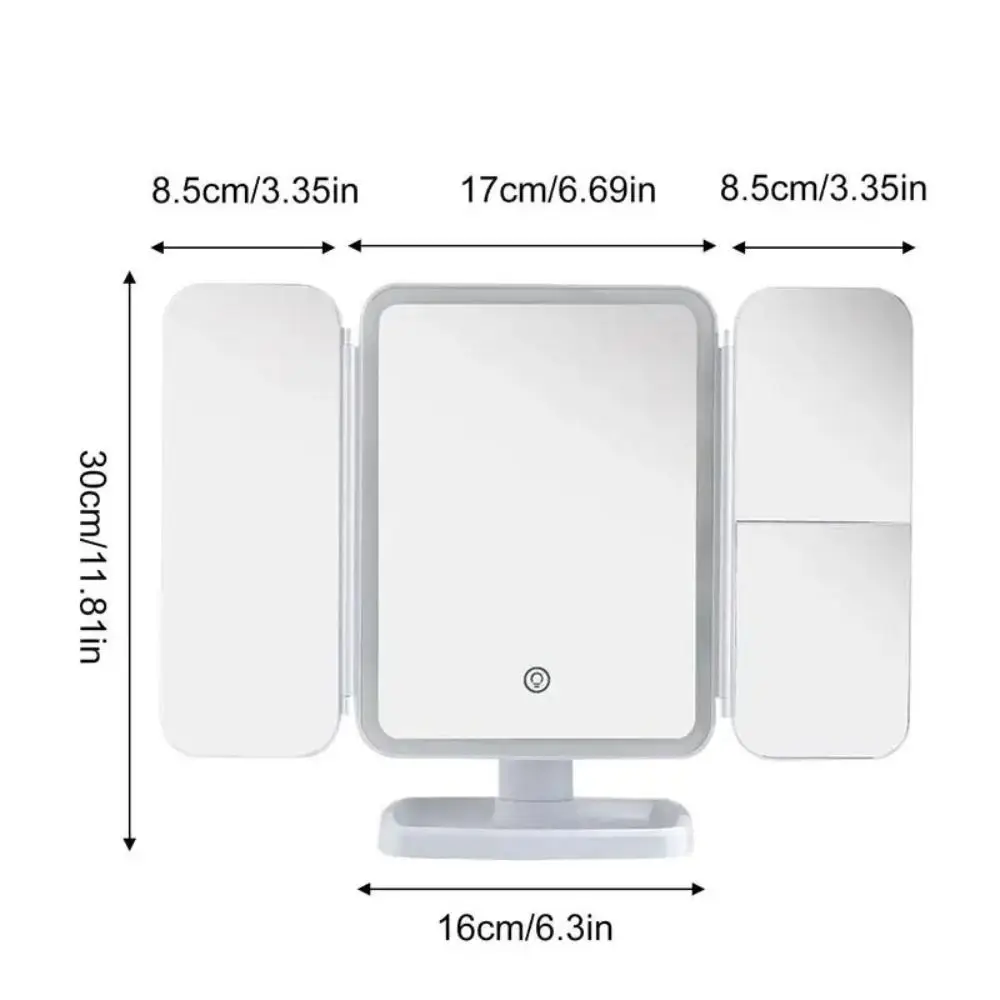 3X/2X/1X Magnifications Cosmetic Mirror 180° Adjustable Rotation 3 Panels Makeup Table Mirror Wide Angle Touch Sensor Switch