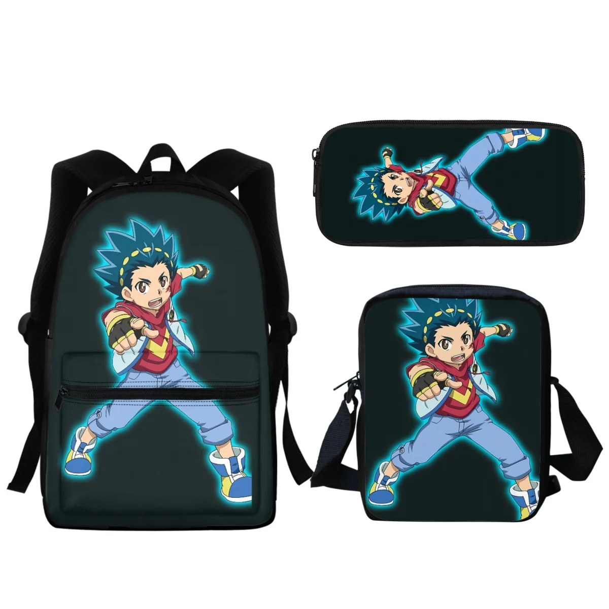 3Pcs Schoolbag Girls Boys Beyblade Burst Anime Print Bookbag Children Kids Primary Student Backpack Small Satchel Pencil Case