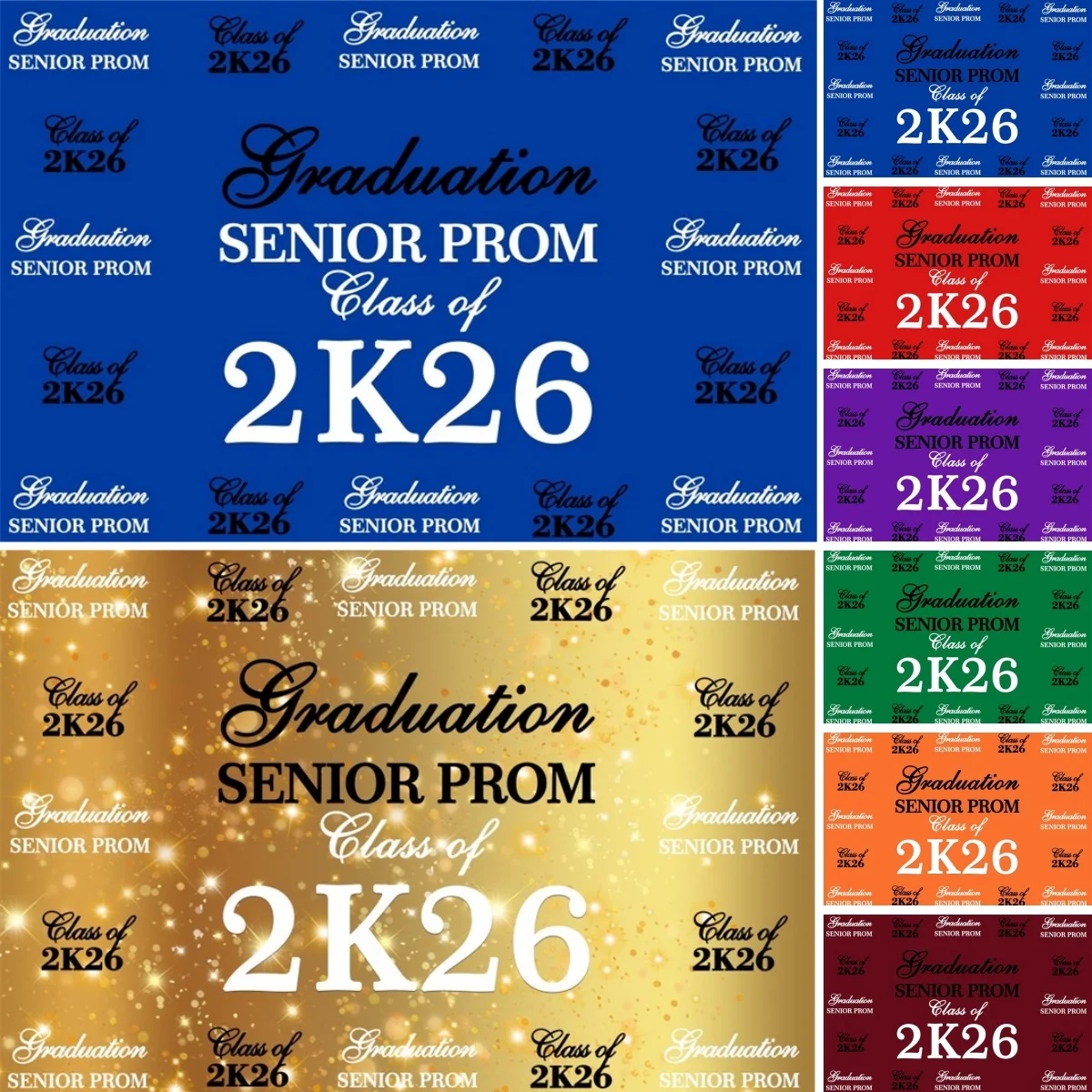 

2026 Graduation Senior Prom Backdrop Class of 2026 Congratulation Bachelor Hat Golden Glitter Balloon Graduates Photo Background