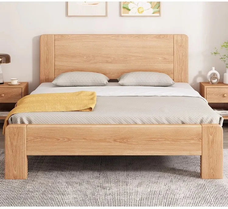 

Full solid wood double bed, home, bedroom, log, oak minimalist