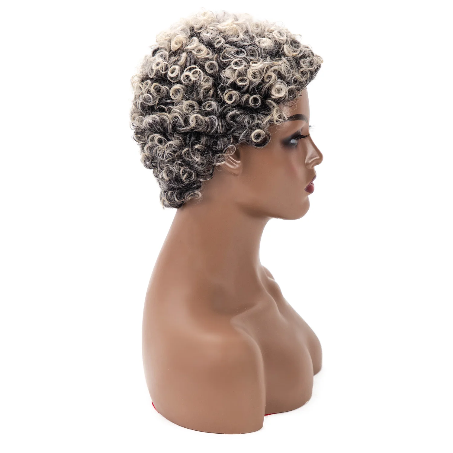 Pelucas sintéticas cortas y rizadas para mujer, pelo Afro negro, gris, con flequillo, aspecto Natural, para CosplayUse diario