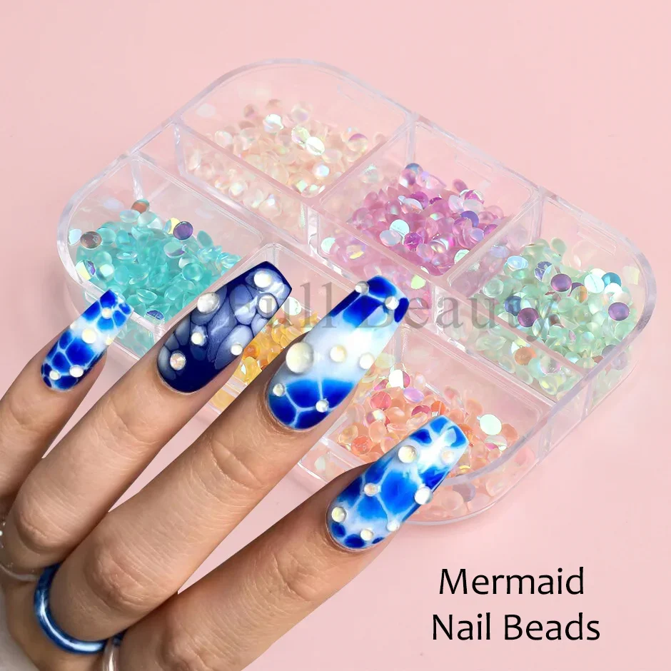 6 grades sereia strass cor misturada decoração de unhas unhas acrílicas flatback cristal contas redondas acessórios de arte de verão