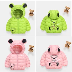 Children coat boy and girl Autumn winter plus velvet warm hooded cartoon printing fashion down jacket 0-7 year old Kids clothing