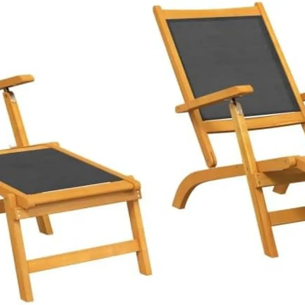 

Комплект шезлонгов из массива акации из 2 предметов с дышащей тканью для отдыха на открытом воздухе и использования в патио