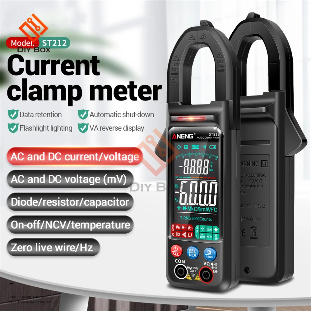 ST211 ST212 Digital Clamp Meter  NCV Ohm Test 6000 Counts Multimeter DC/AC Voltage Current Tester Car Amp Hz Big Color Screen