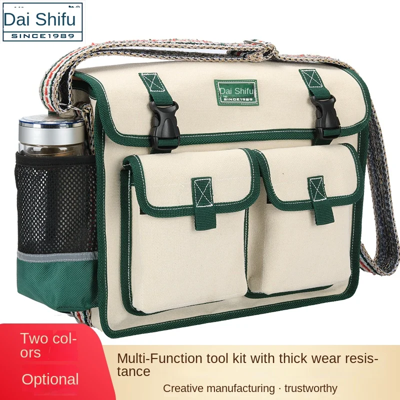 Professional Electrician Canvas Bag Hardware Tools Storage Multi-functional Maintenance Tools Wear Shoulder Crossbody Bag