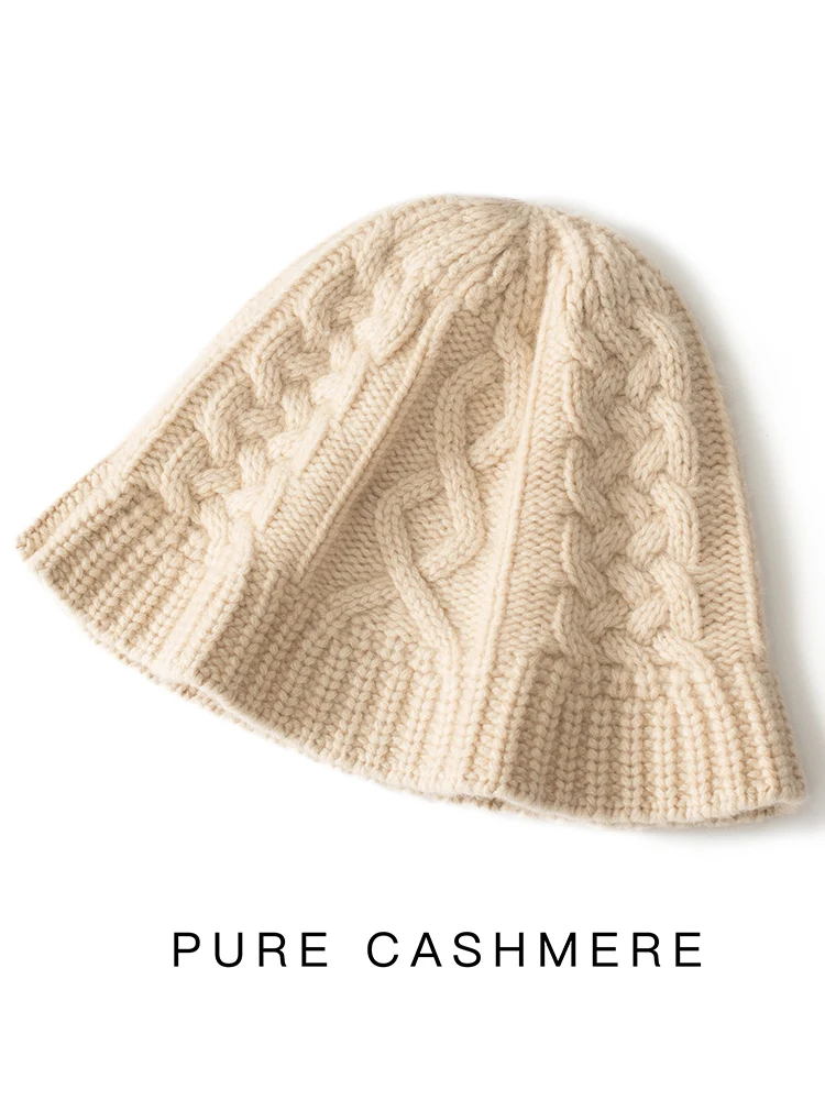 2025 シックな秋冬女性の 100% カシミヤケーブル編み漁師帽子暖かいプルオーバーキャップカジュアルスタイルカシミヤ帽子トップス