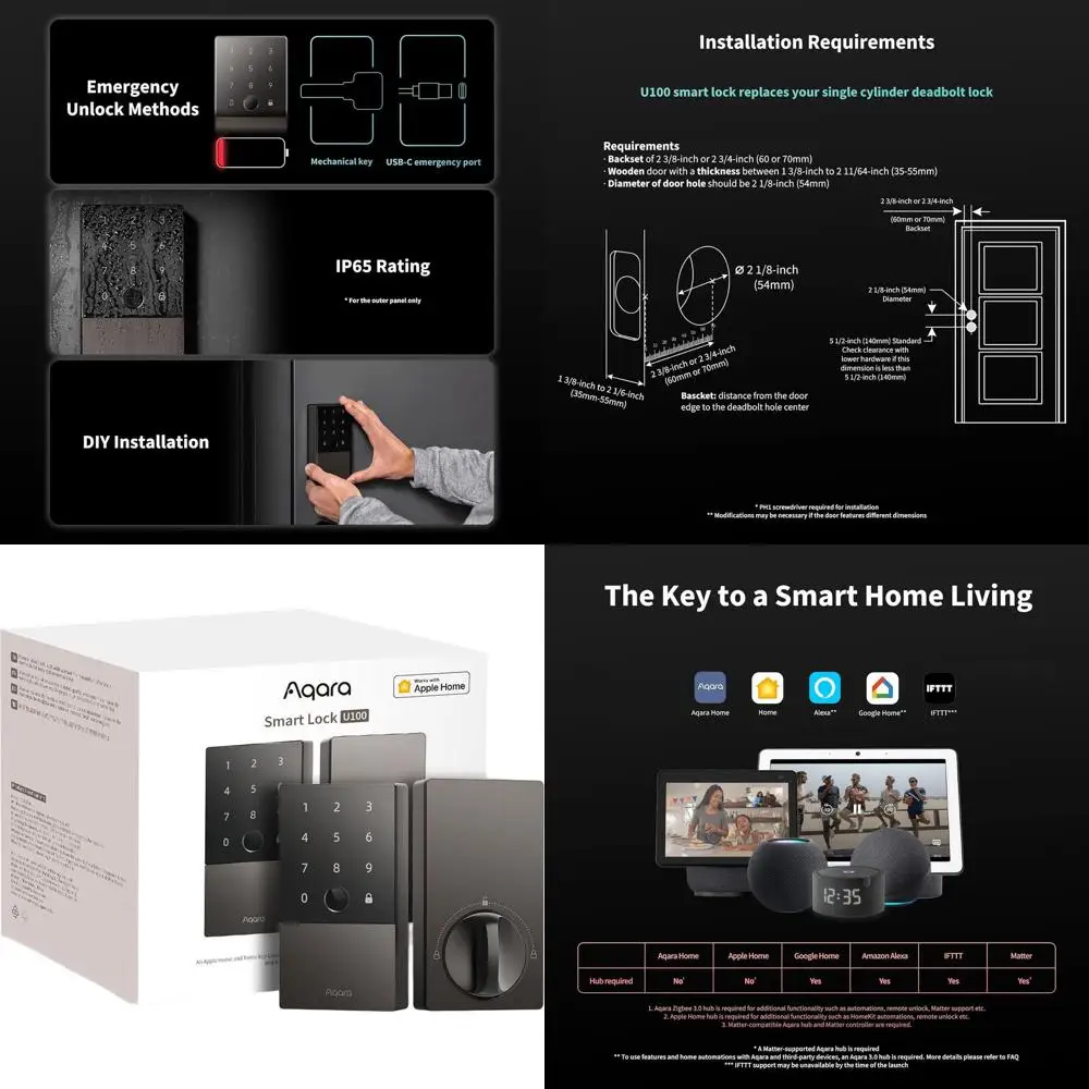 

Умный дверной замок с функцией распознавания отпечатков пальцев, с ключом, сенсорной панелью, Bluetooth, защитой от непогоды, совместимый с HomeKit, Alexa и IFTTT, G