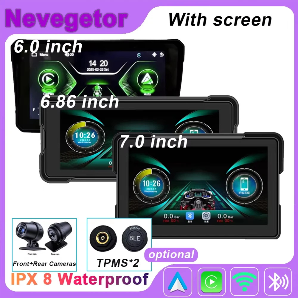 자동차 오토바이 Carplay 방수 1080P 6 인치 WiFi 무선 안드로이드 자동 DVR 모니터 대시 카메라 GPS 네비게이션 TPMS BT