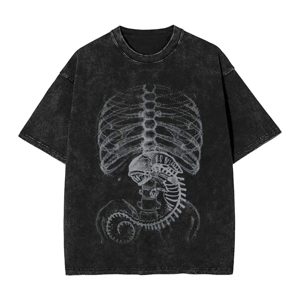 

Alien Vs Predator Alien Bone Covenant Bone X Ray Washed T Shirts Streetwear T-Shirts Men Women Tees High Street Summer Tops