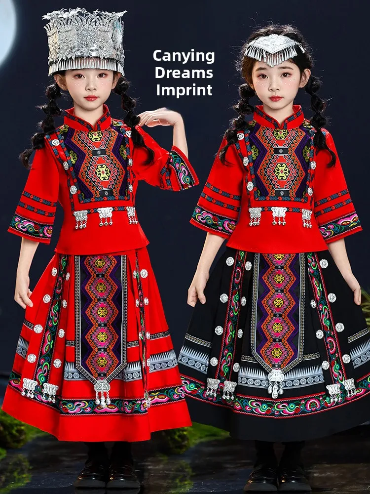 

New Children's National Costume Miao Ethnic Group Girls' Clothing Ethnic Group Hani Ethnic Group Yao Dong Ethnic Group Tu ...