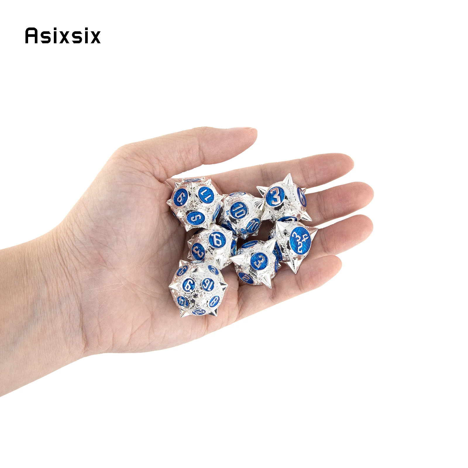 7 Pcs White Blue Meteor Hammer Metal Dice Solid Metal Polyhedral Dice Set Suitable for Role-Playing RPG  Board Game Card Game