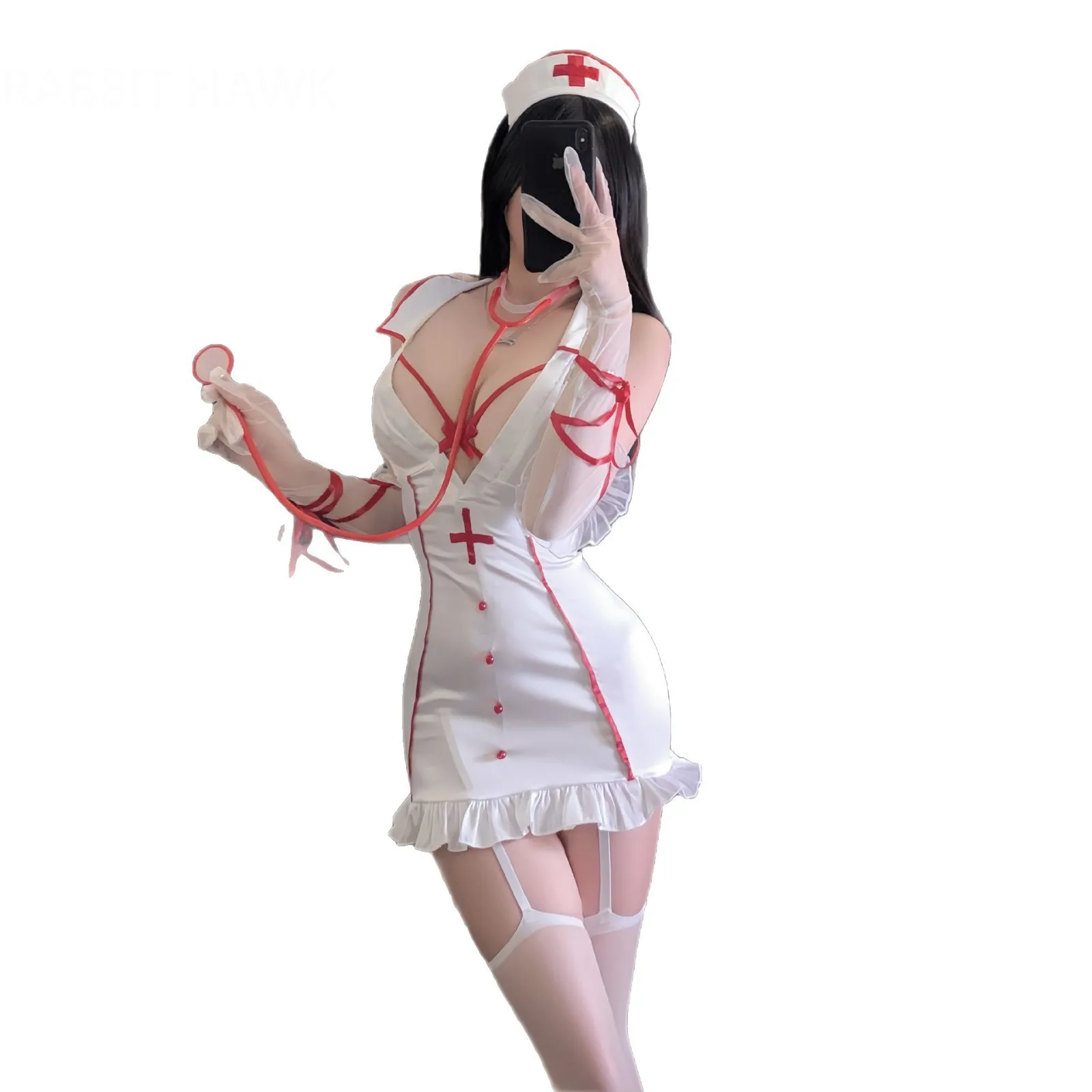 زي ممرضة نسائي مثير فستان عميق على شكل حرف V زي تنكري لعبة وزرة بدلة ممرضة ملابس غريبة 18+ ملابس داخلية خيالية #6