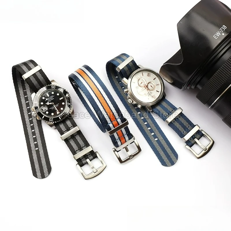 22 20 ملم حزام ساعة من النايلون الرمادي الكاكي لساعة رولكس جرين الغواصة تيسو ميدو كونكويست IWC إبزيم فولاذي مقاوم للتجاعيد كولورفاست