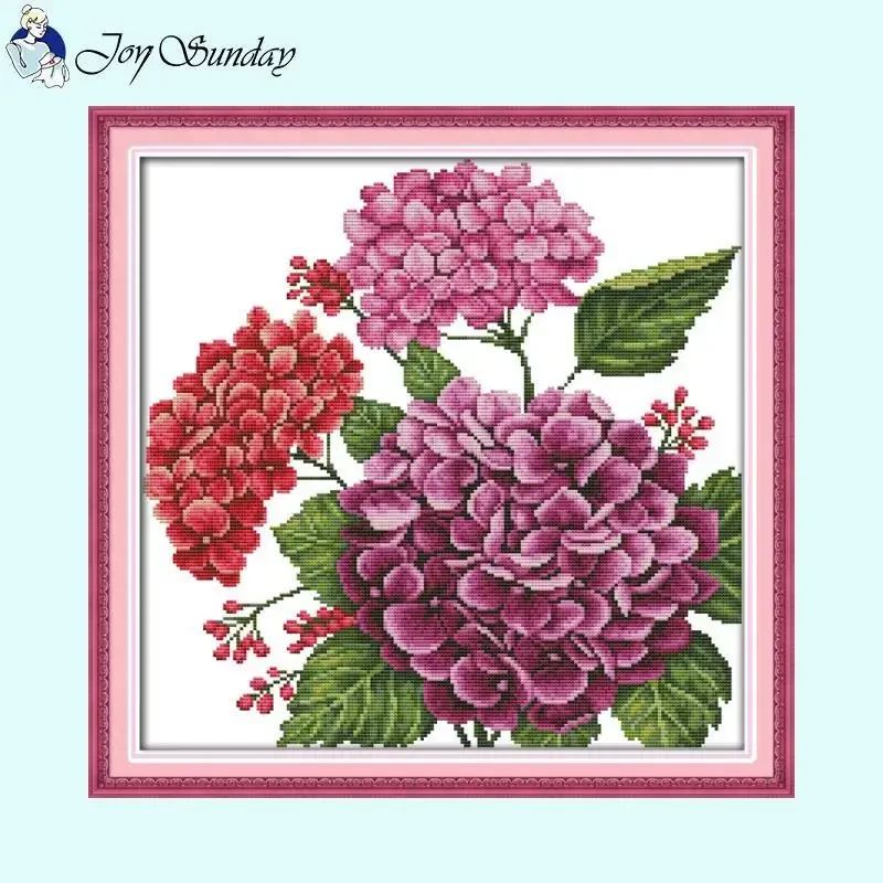 Joy Sunday Floral Series Printed Cross Stitch Kits Aida14ct 16ct 11ct White Counted Canvas Fabric Embroidery Set DIY Home Decor