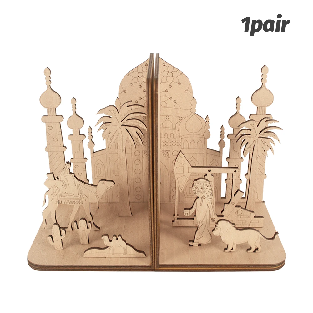 

3D 2pcs Saudi Arabia Middle Eastern Home Decor Solid Wood Bookend Office Shelves Book Stand Student Study Gift Desk Organizer