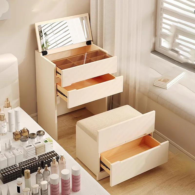 

Flip Top Mirror Minimalist Vanity Table With Chair Wide Compact Elegant Vanity Table Trendy Unique Cômoda De Quarto Furniture