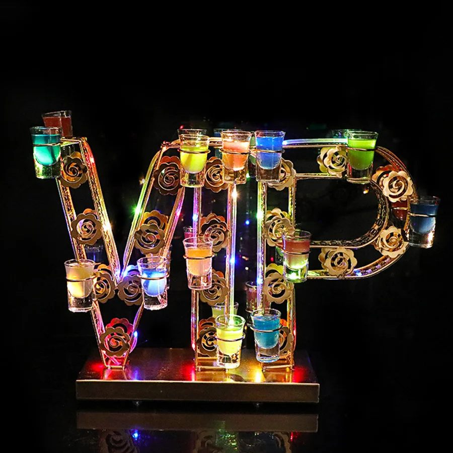 Heart Shape Light Up Wine Glass Display Tray for Bar Nightclub VIP Service Colorful Shot Glass Cocktail Glass Display Rack