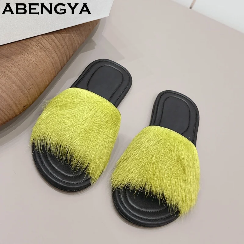 

Летние меховые шлепанцы для женщин, повседневные пляжные сандалии, удобная обувь для женщин, лоферы, шлепанцы для женщин.