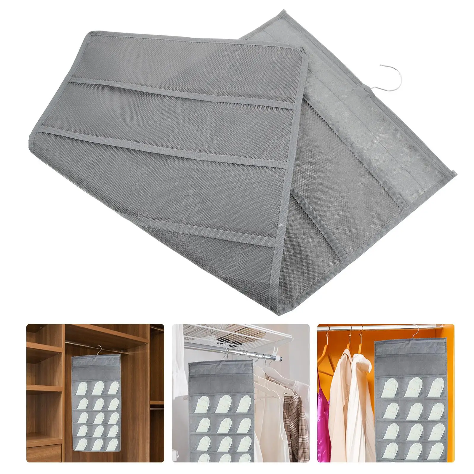 

30 Pockets Hanging Closet Organizer Oxford Cloth Gray Dual-side Storage Bag for Underwear Socks Bras Travel Wardrobe Dresser