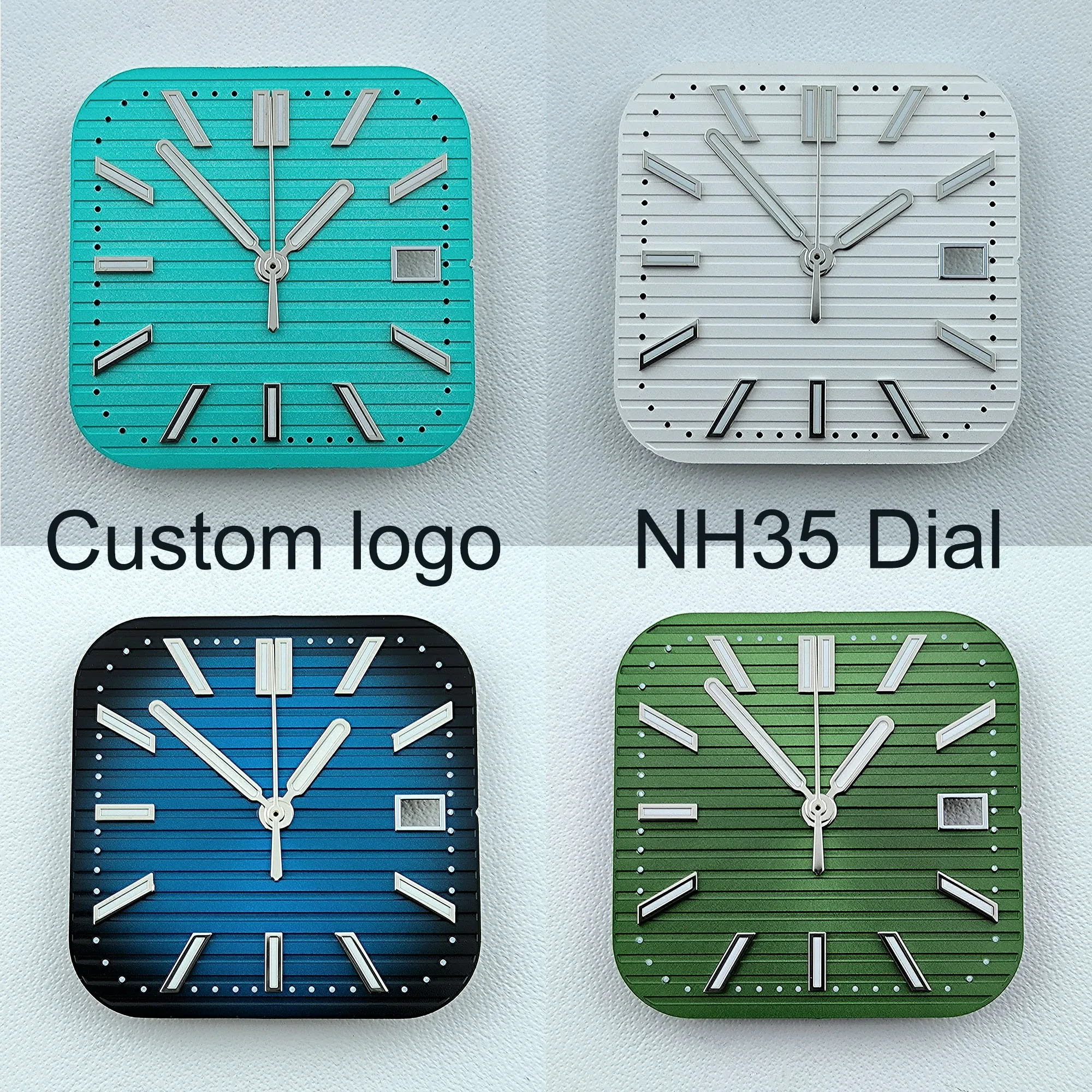 

29.5mm NH35 dial Square Dial Custom Logo watch dial green luminous suitable for NH35/NH36 movement watch accessories repair tool