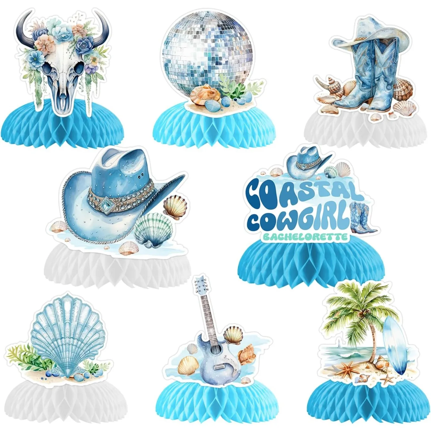 

Sursurprise Coastal Cowgirl Honeycomb Centerpieces Blue Nautical Table Decorations Boots Hat Buffalo Bridal Shower Party Supply