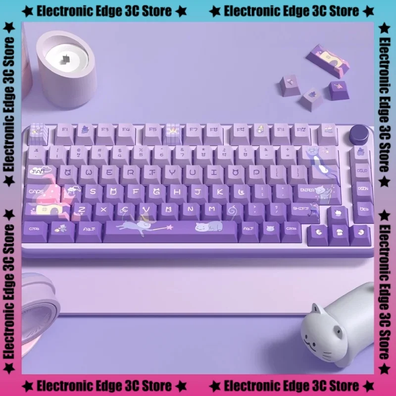 2024 New Purple Gradient Magic Cat 135/158 Keycaps Original Factory Cherry Profile Gateron Switches Mechanical Gamer Keyboard