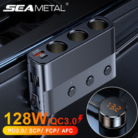 SAEMETAL 128W Car Phone Charger Cigarette Lighter Adapter PD30W QC3.0 Multi Ports Quick Charge USB Charging Socket with Switch