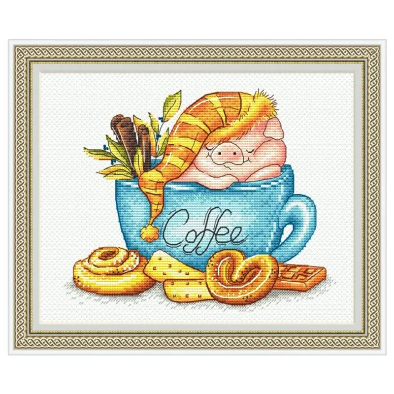 Fishxx Cross Stitch Kit Cute Cartoon D1067 Piggy'S Breakfast Precision Print