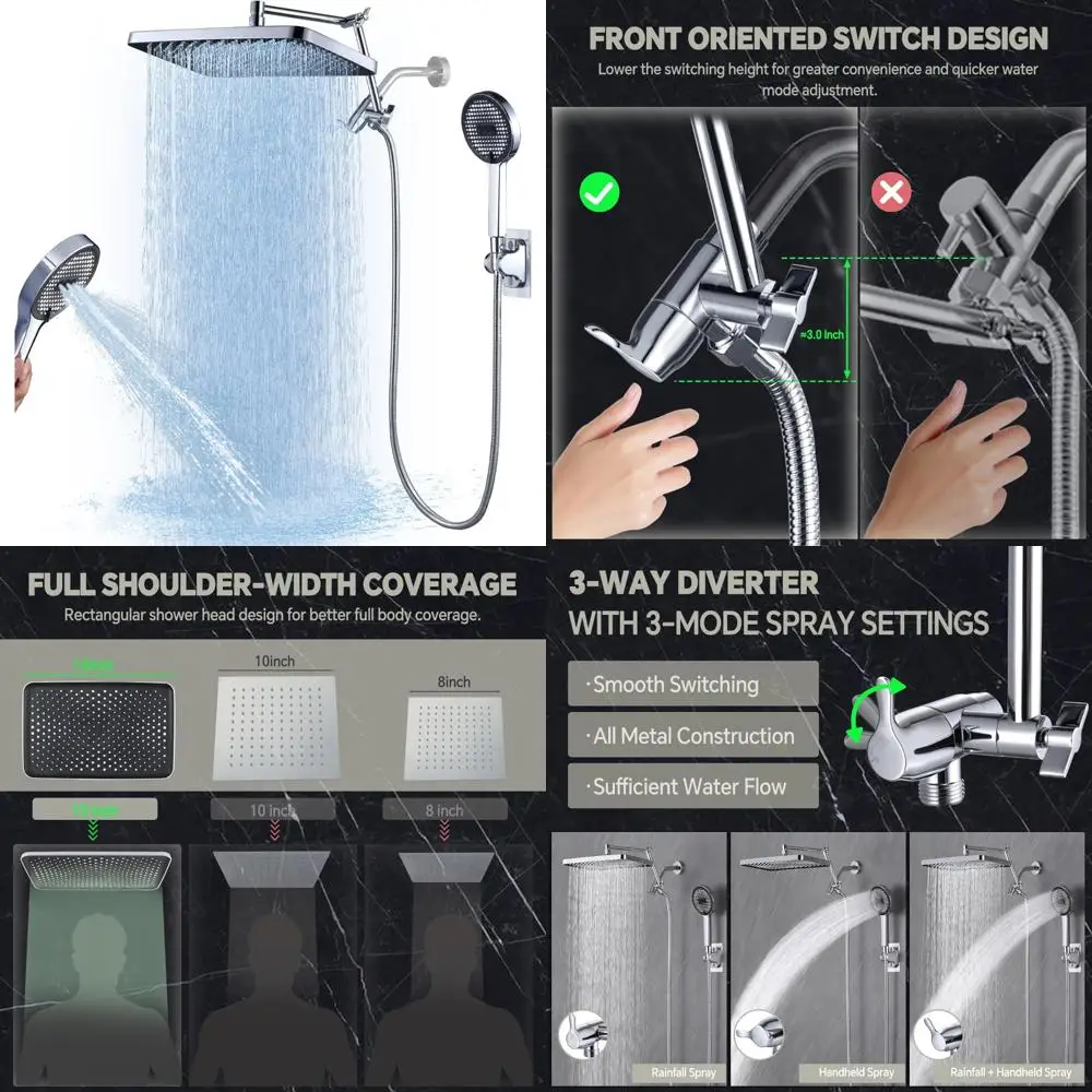 

"13 Inch High-Pressure Rainfall Shower Head with Handheld Sprayer, Dual Shower System Including Extension Arm and Hand Shower"