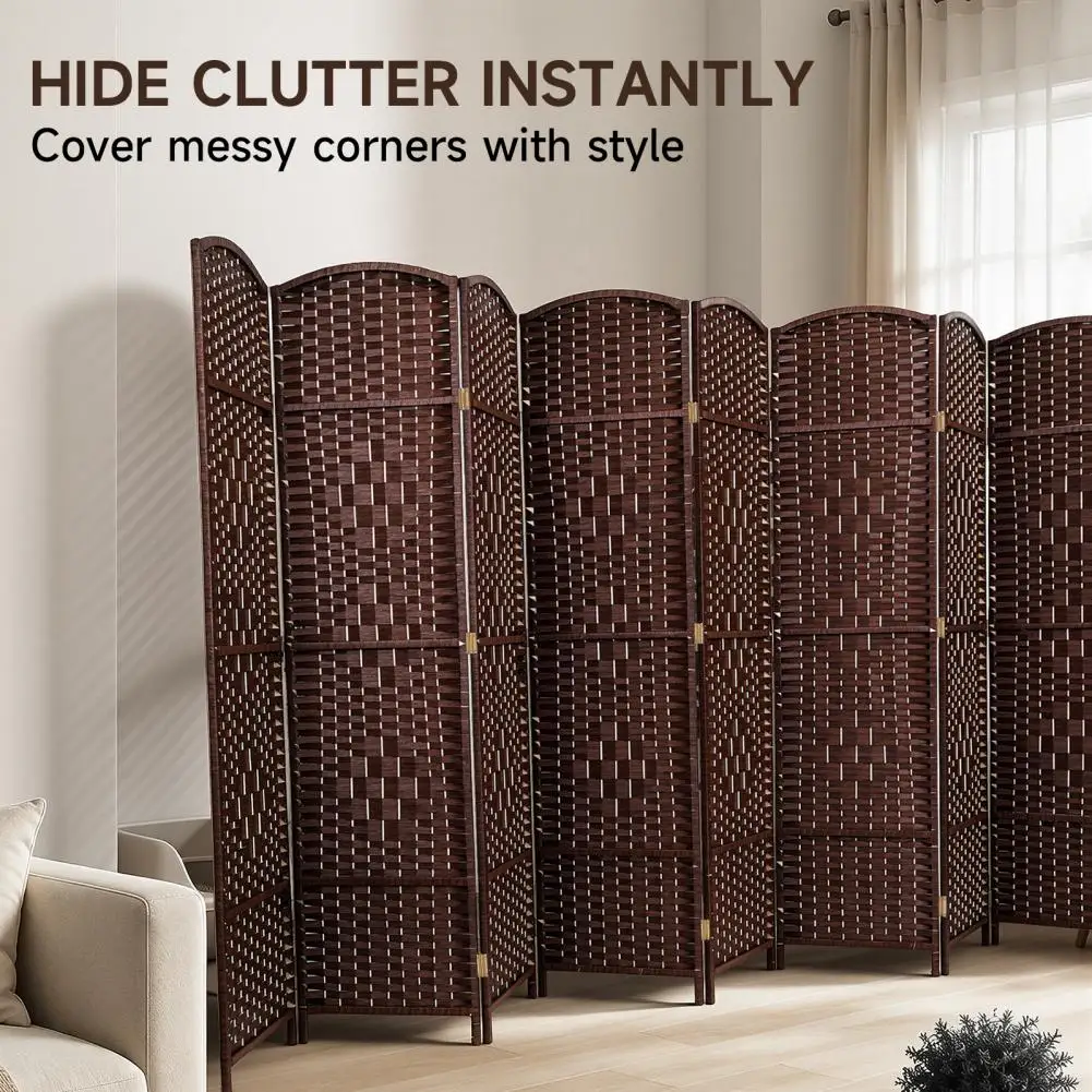 Folding Room Divider, Rattan Woven Privacy Screen, 4 or 8 Panels, Hinged Freestanding Room Divider, 6Ft Tall Bedroom Partition