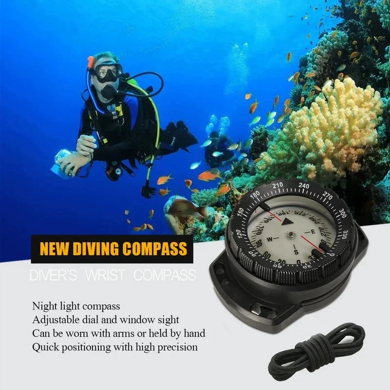 Premium 50m Scuba Diving Compass Multi-function Camping Climbing Hiking Luminous Plate Pointing Guide Tool For Diving Camping