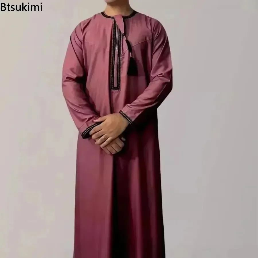 New  Muslim Fashion Abayas for Men Long Sleeve Pullover Dress Robes Daffah Jubba Thobe Pakistan Saudi Arab Kaftan Islam Clothing