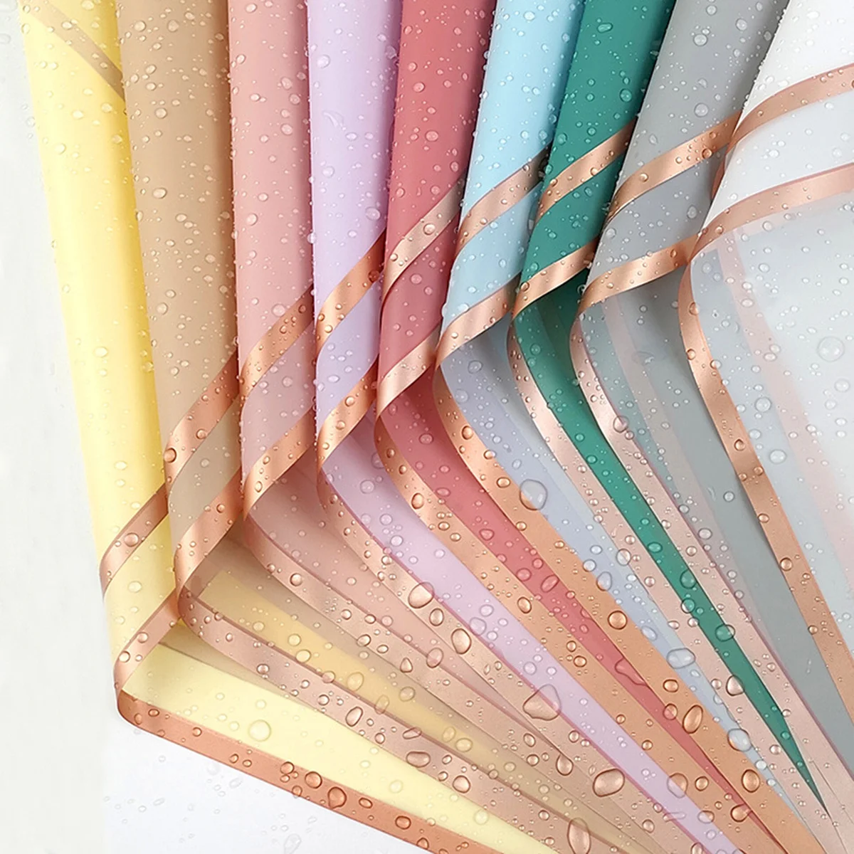 10Pcs Waterproof Gold Border Jelly Film Flower Wrapping Paper