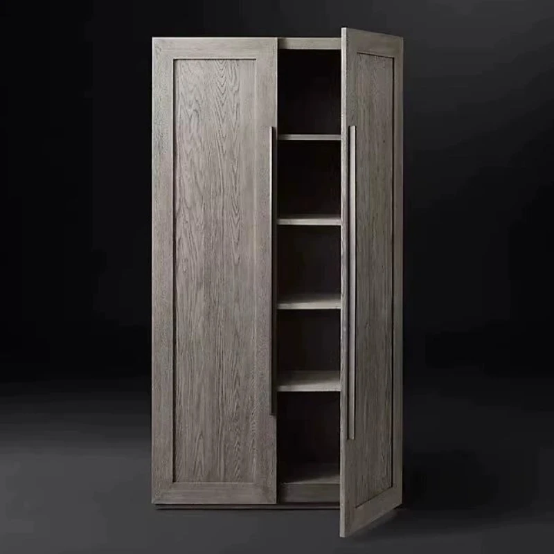 Light luxury solid wood adult wardrobe French country villa retro furniture oak full solid wood 4