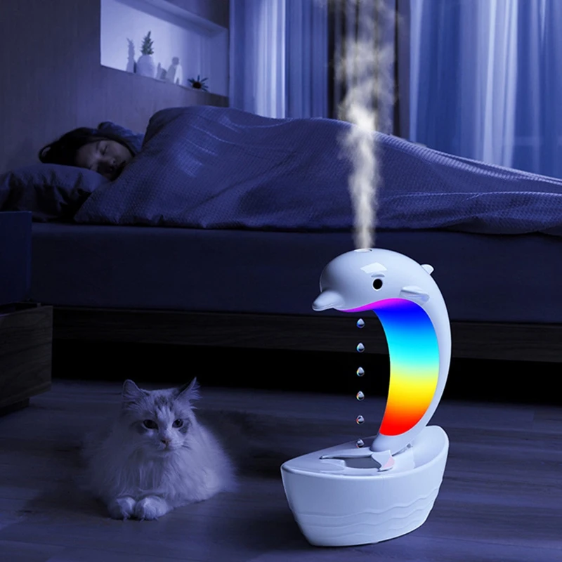 A36T-Dolphin Water Droplet Humidifier Bluetooth Speaker, Light Tone Humidifier, Colorful Lights