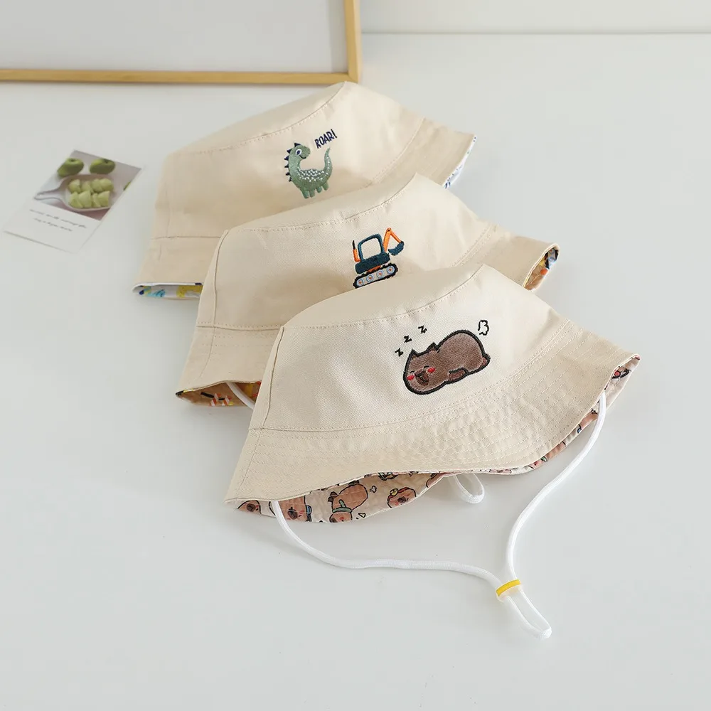 

Double-sided Children Bucket Hat Sun Shading UV Protection Children's Cap Dinosaur Excavator Cartoon Fisherman Hat