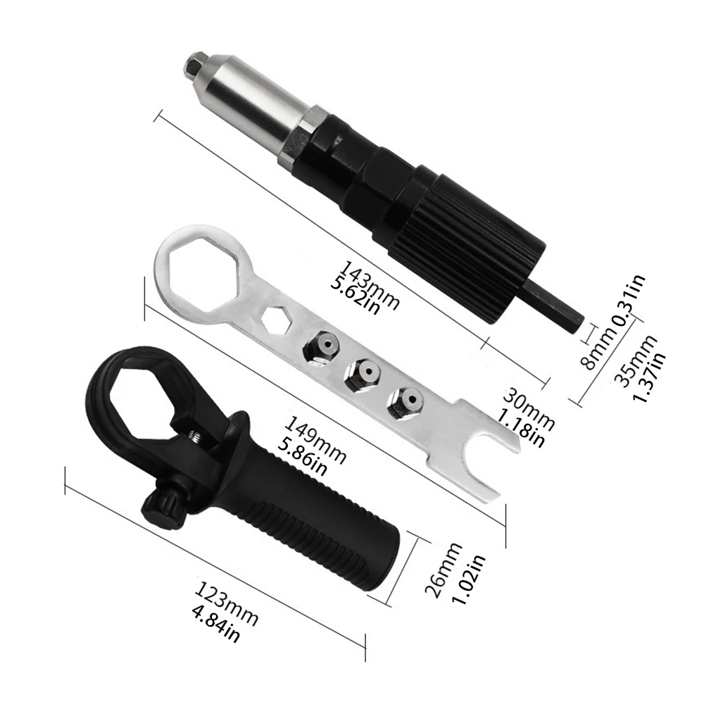 Cabezal de conversión de pistola de remache eléctrica, adaptador de taladro de pistola de tuerca de remache de 2,4mm-4,8mm, adaptador de herramienta