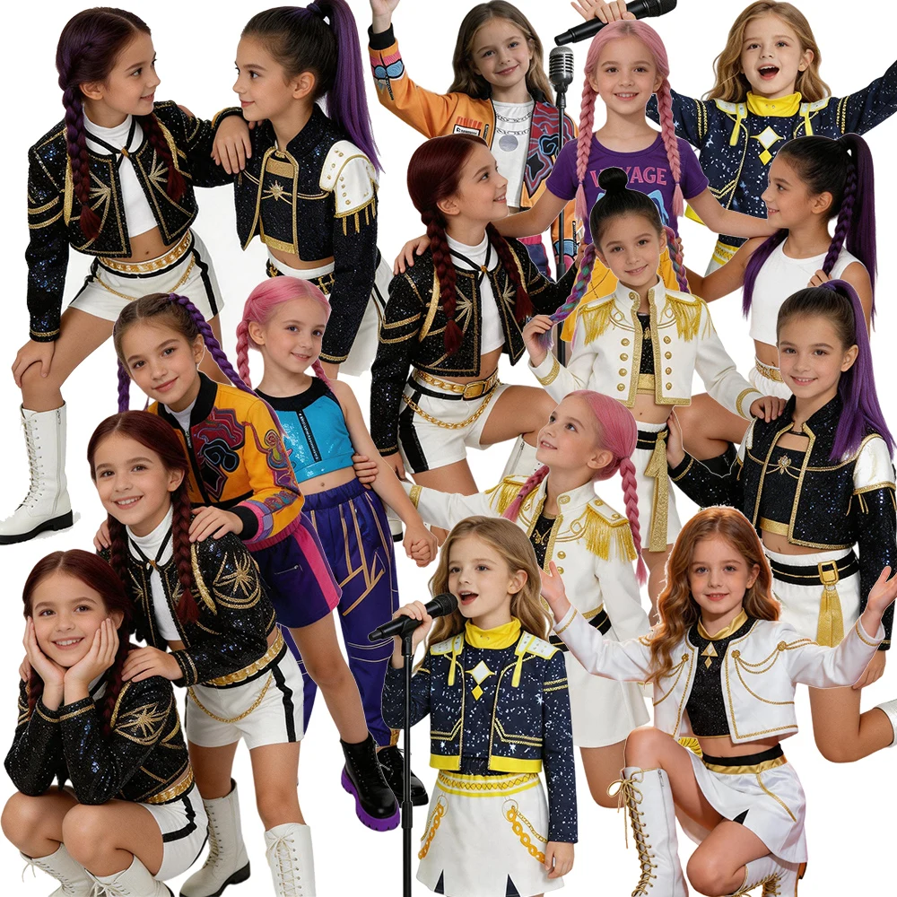 

2026 Kids Anime Cosplay Costume Girls Fantasy Roleplay Outfit Golden Singer Idol Group Halloween Birthday Party Fancy Dress Suit
