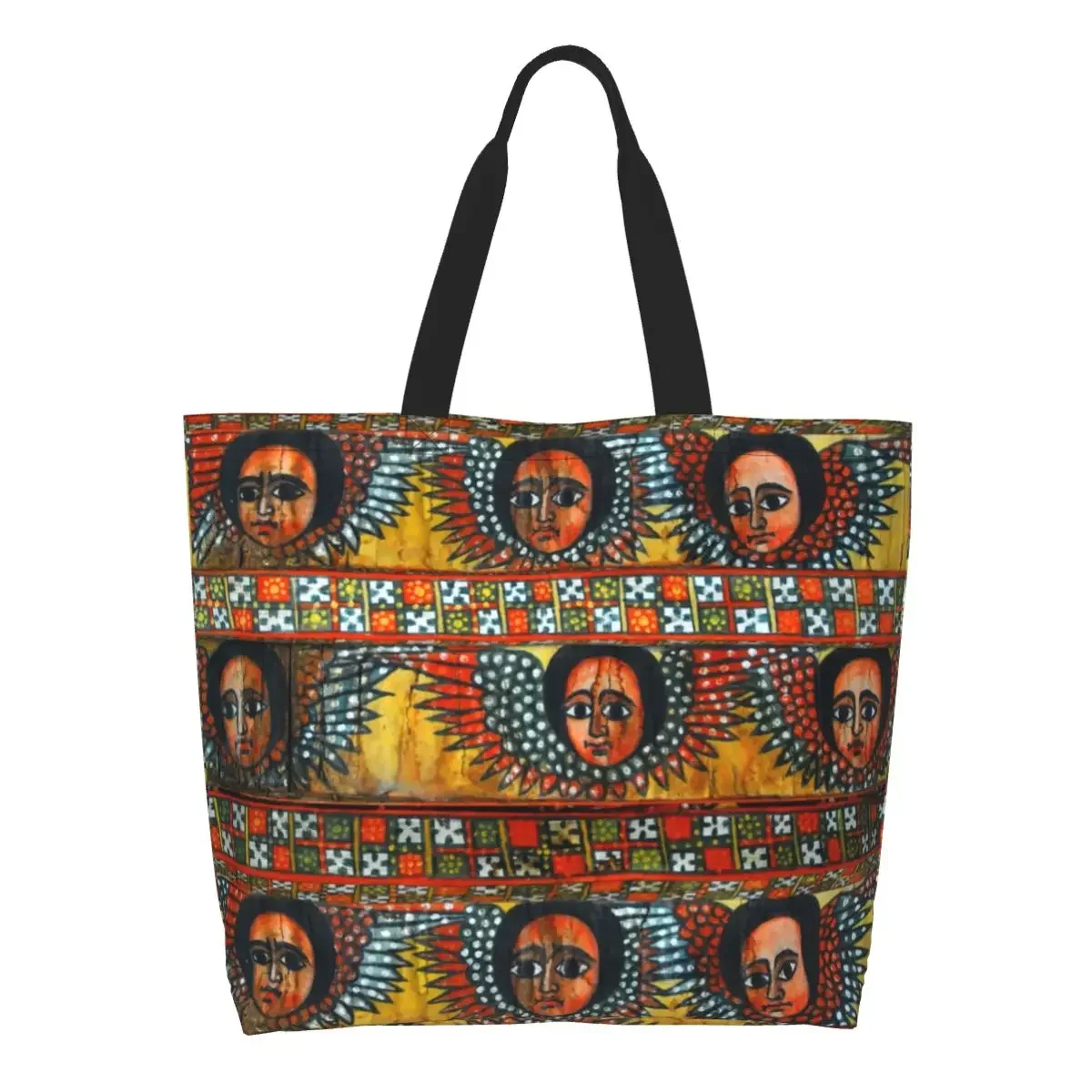 Kawaii Ethiopian Habesha Art Shopping Tote Bag Recycling Canvas Grocery Shopper Shoulder Bag