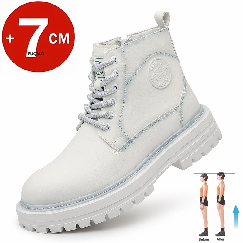 

Новые мужские ботинки-лифты 7 см, зимние теплые ботинки на флисовой подкладке, водонепроницаемая, противоскользящая, на толстой подошве, уличная повседневная кожаная обувь с боковой молнией