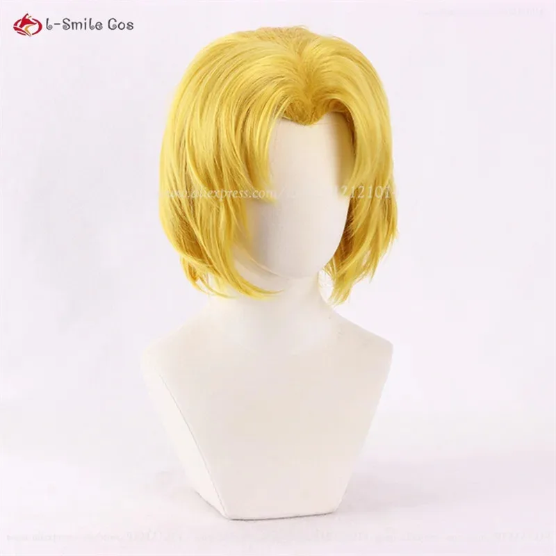 أنيمي إيفا Akagi Ritsuko تأثيري 32 سنتيمتر قصيرة الذهبي الأصفر الباروكات مقاومة للحرارة الاصطناعية الشعر هالوين ازياء + غطاء شعر مستعار