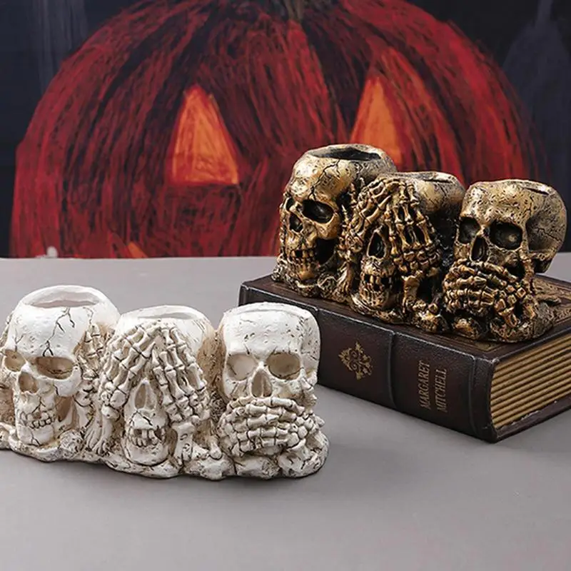 Skull Planter Resin Gothic Planter Skulls Halloween Decor Halloween Candy Bowl Skull Decor Ghost Planter For Home Store Haunted