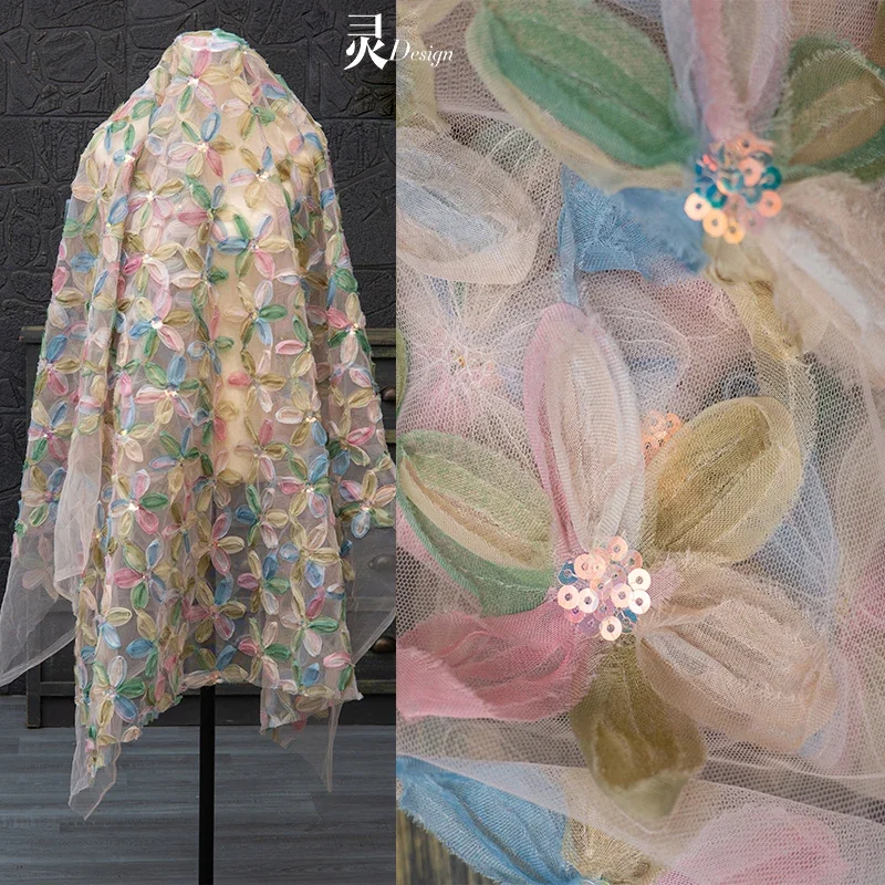 

Вышитая блестками сетчатая ткань с градиентом для платья, одежды, модельер, ручная работа, материал для шитья своими руками, ткань